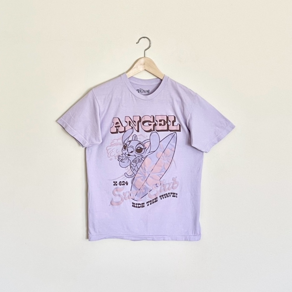 Disney Lilo & Stitch Angel X-624 Surf Club Purple Puff Print T Shirt Women’s M
